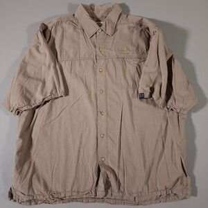 The Black Dog Button Up Shirt Mens XL Tan Micro Check Cotton Tencel Short Sleeve